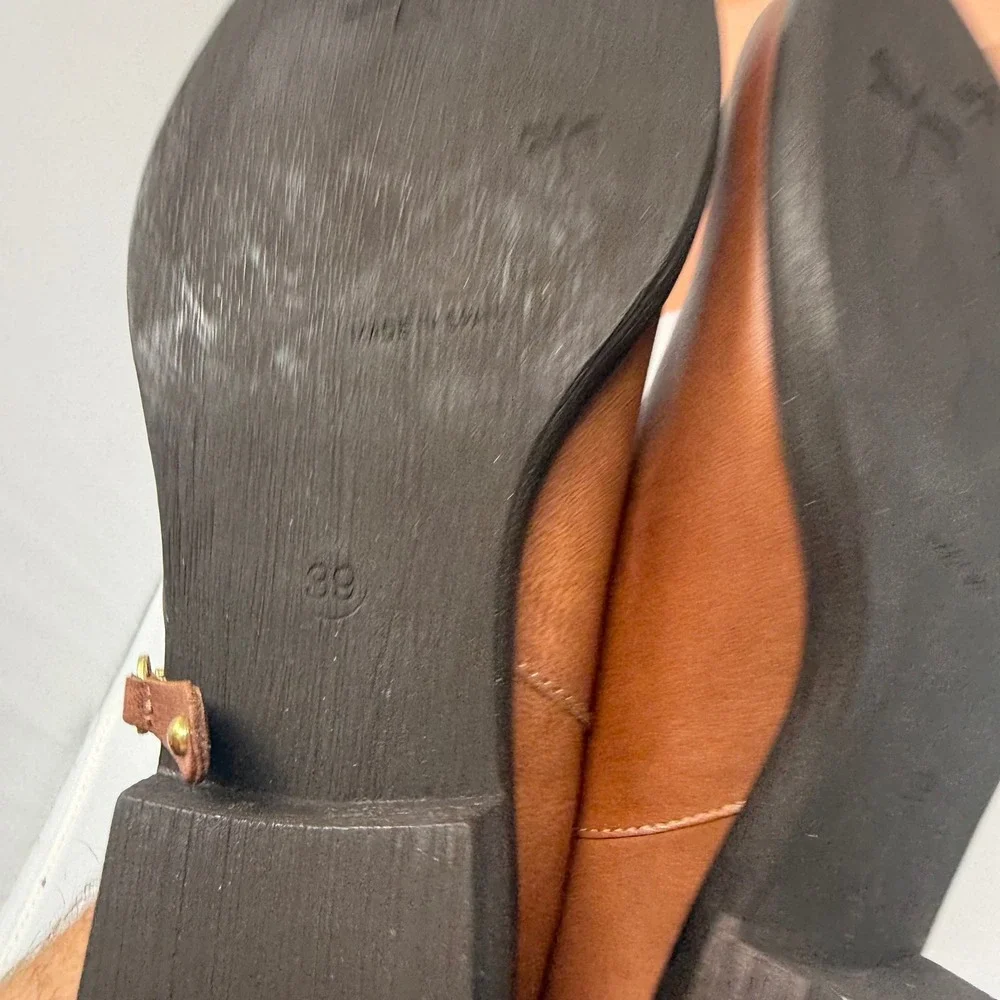 Eric Michael Womens Tan Leather Ankle Boots Handmade in Spain Size 39 Low Heel
